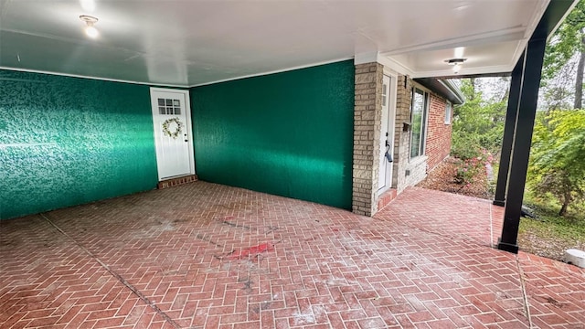 interior space with brick floor