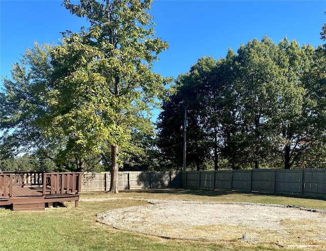 view of yard featuring a deck and fence