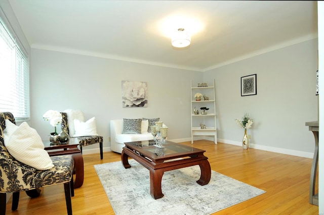 living room with light wood-style floors and baseboards