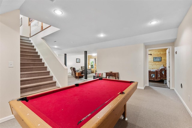 game room with billiards, carpet flooring, and baseboards