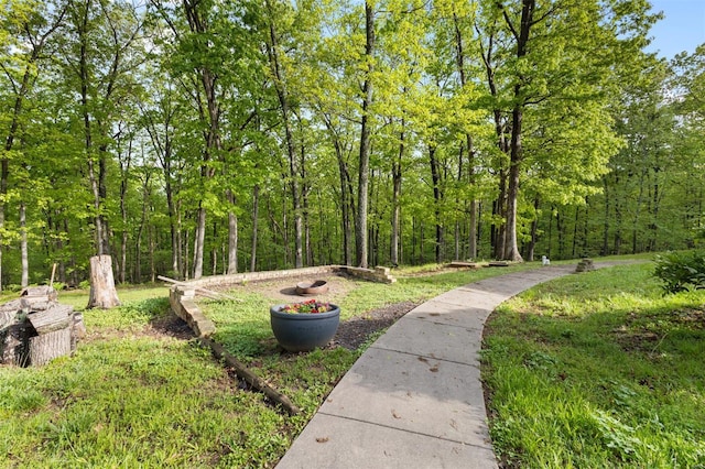 view of property's community featuring a view of trees