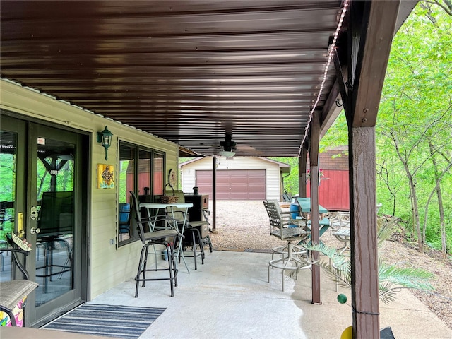 view of patio / terrace featuring an outdoor structure