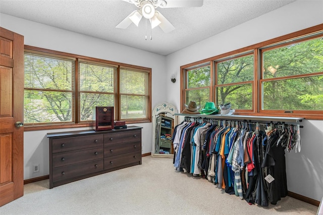 walk in closet featuring ceiling fan and carpet floors