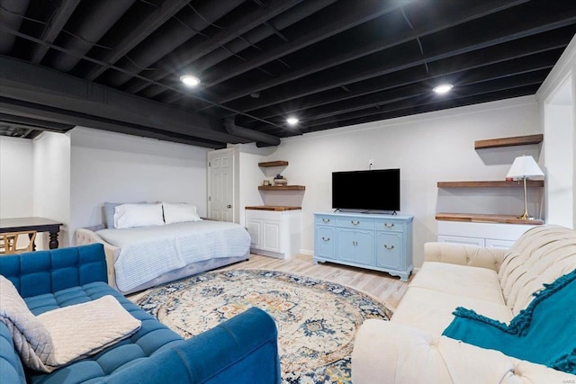 bedroom featuring light wood finished floors