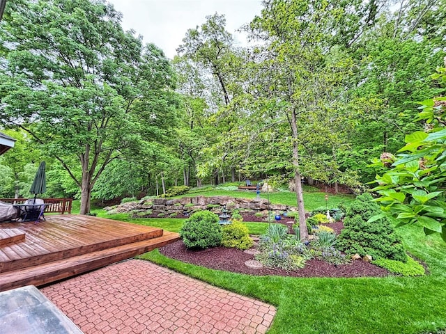 view of yard with a wooden deck
