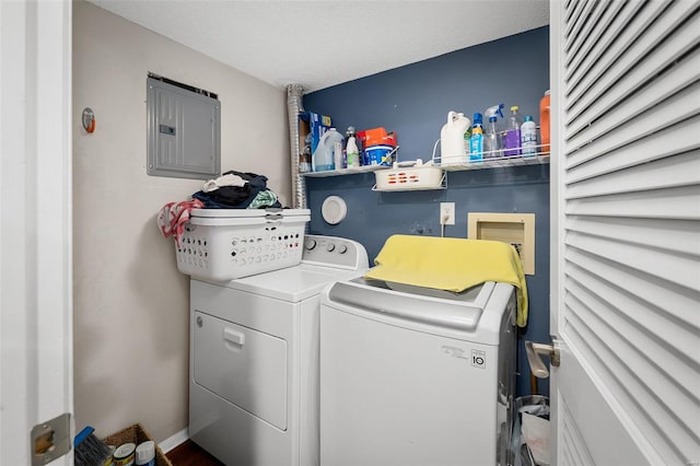 laundry area featuring laundry area, independent washer and dryer, and electric panel