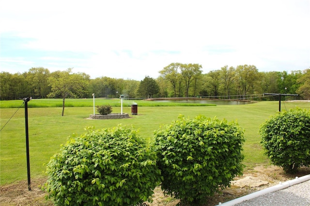 view of property's community with a yard and a water view