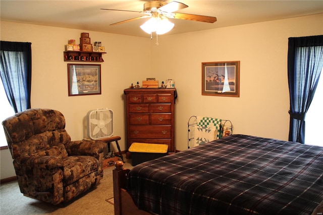 bedroom featuring carpet floors and a ceiling fan