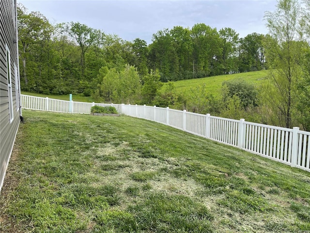 view of yard with a fenced backyard