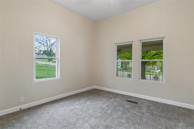 spare room featuring baseboards, a wealth of natural light, and carpet flooring