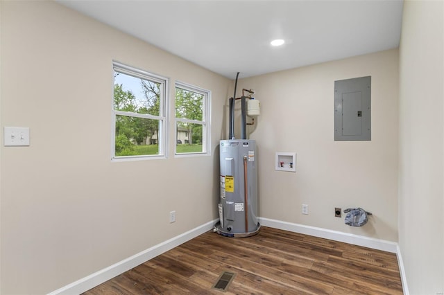 utilities with visible vents, water heater, and electric panel