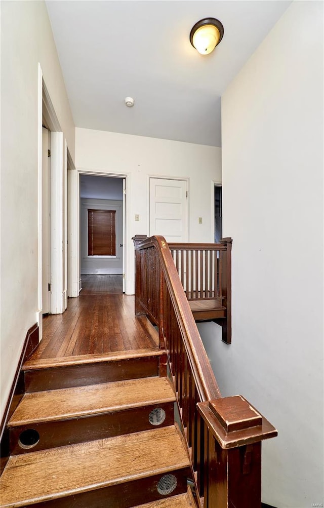 stairs featuring wood-type flooring