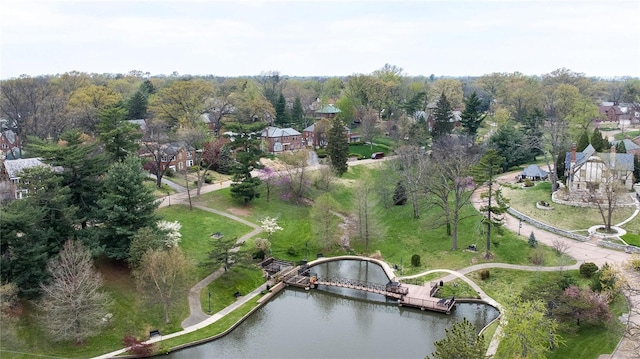 bird's eye view with a water view and a residential view
