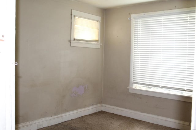 spare room with carpet, baseboards, and plenty of natural light