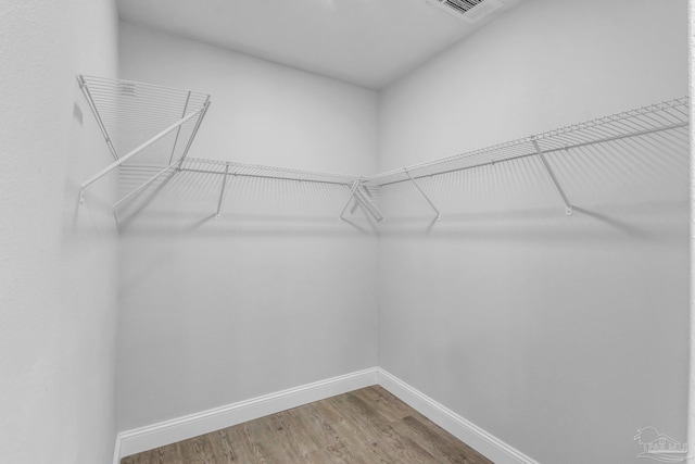 spacious closet featuring wood finished floors and visible vents