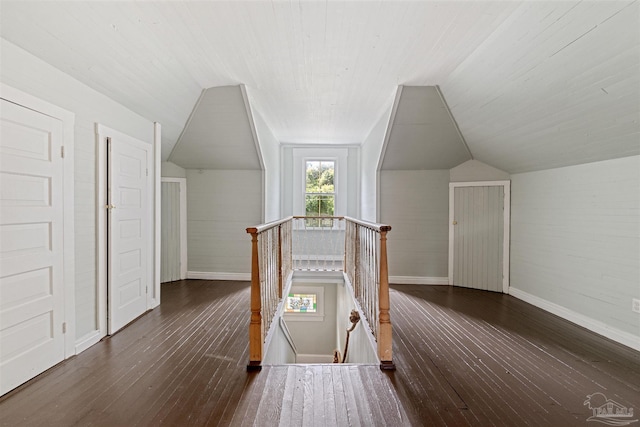 additional living space with lofted ceiling and dark wood-type flooring