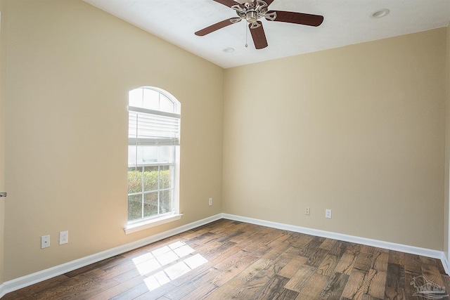 spare room with ceiling fan and hardwood / wood-style floors