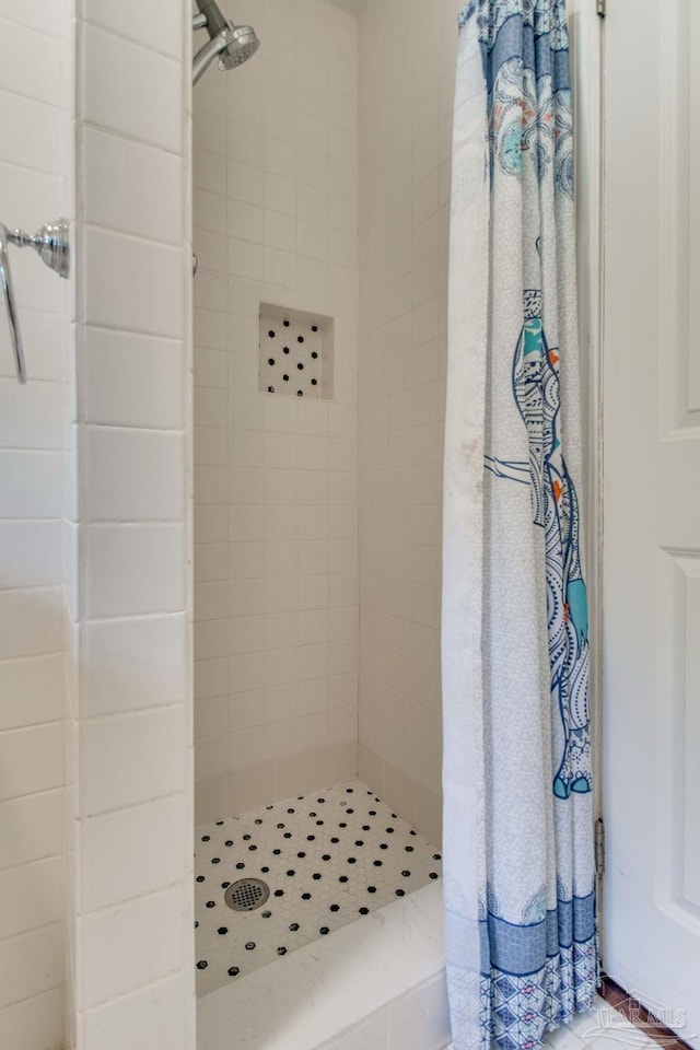 bathroom featuring a shower with shower curtain