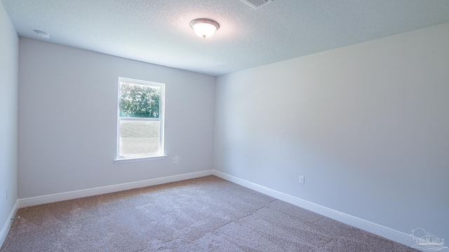 spare room featuring a textured ceiling and carpet flooring