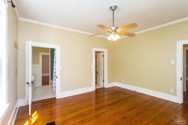 905 N Barcelona St, Pensacola, FL 32501 - empty room with hardwood / wood-style floors, crown molding, a ceiling fan, and baseboards
