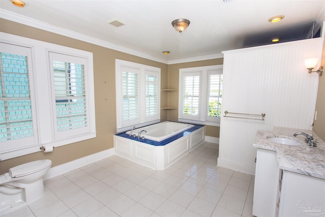905 N Barcelona St, Pensacola, FL 32501 - bathroom with healthy amount of natural light, baseboards, toilet, a garden tub, and ornamental molding