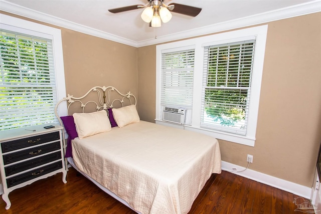 905 N Barcelona St, Pensacola, FL 32501 - bedroom with multiple windows, baseboards, wood finished floors, ornamental molding, and ceiling fan