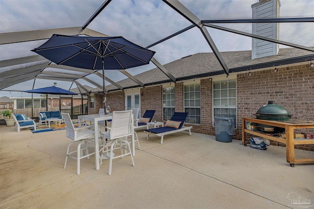 view of patio / terrace featuring a lanai and an outdoor hangout area