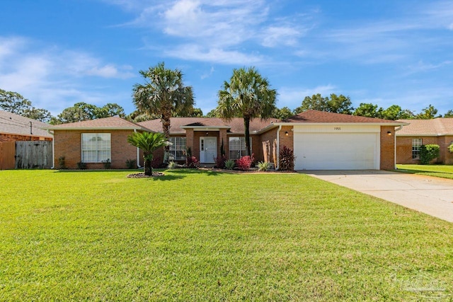 single story home with a front lawn and a garage