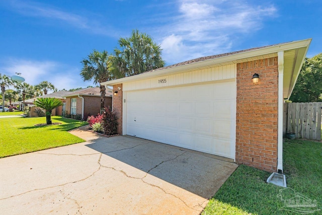 garage with a lawn