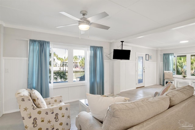 living room featuring ceiling fan