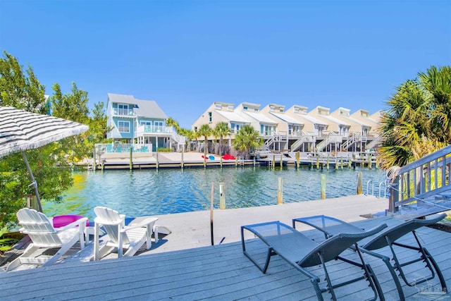 view of dock with a water view