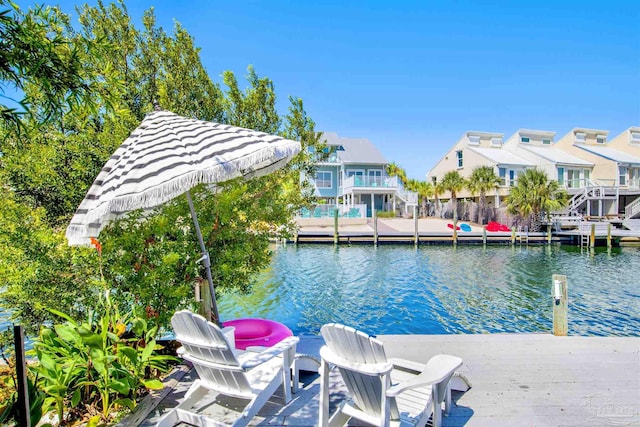 dock area with a water view