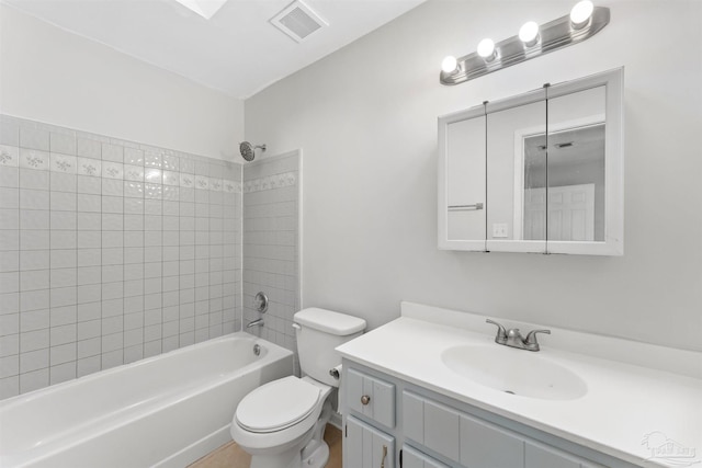 full bathroom featuring toilet, shower / bath combination, and vanity