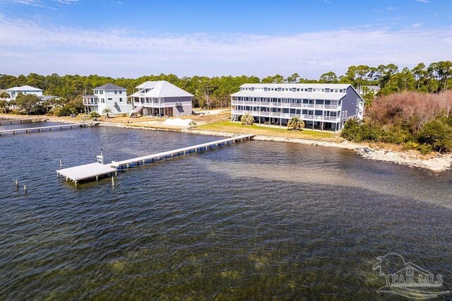 exterior space with a water view