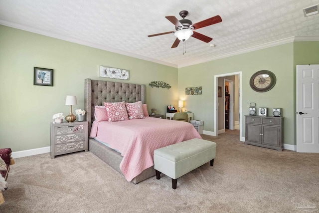 1328 Tour Dr, Gulf Breeze, FL 32563 - bedroom with carpet floors, baseboards, a ceiling fan, and crown molding