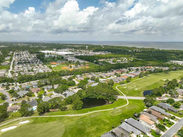 1328 Tour Dr, Gulf Breeze, FL 32563 - aerial view of property and surrounding area with a golf club, nearby suburban area, and a large body of water