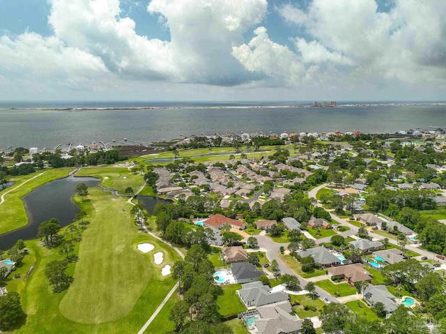 1328 Tour Dr, Gulf Breeze, FL 32563 - aerial overview of property's location featuring a large body of water, nearby suburban area, and a golf club