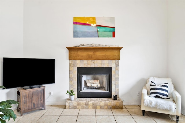 living room featuring light tile patterned floors