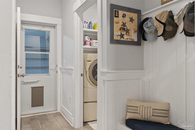 laundry area featuring light hardwood / wood-style flooring