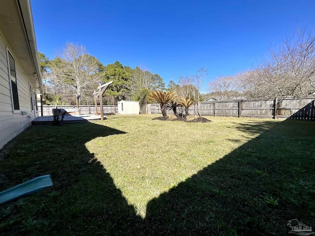 view of yard with a fenced backyard