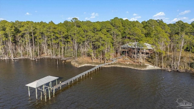 exterior space with a water view