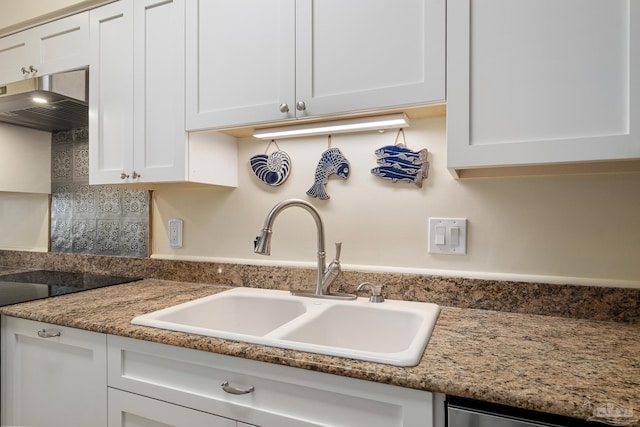 kitchen featuring white cabinetry, extractor fan, and a sink