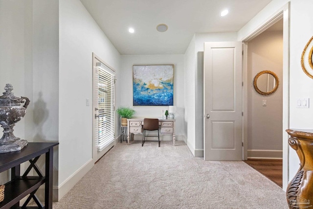 217 W Jackson St Unit 12, Pensacola, FL 32501 - home office with baseboards, carpet, and recessed lighting