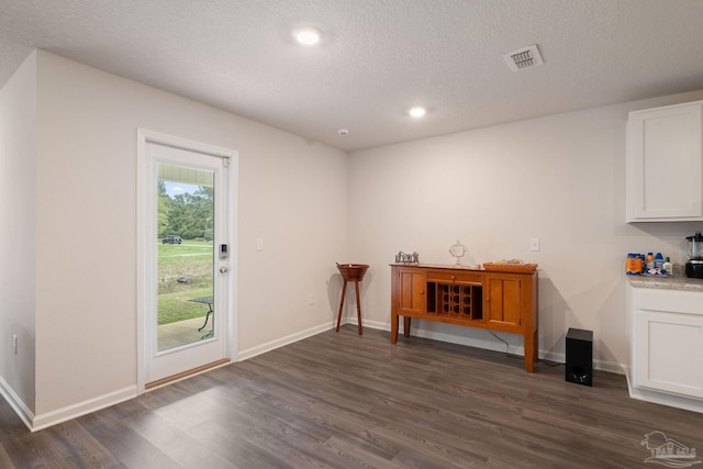 entryway with a textured ceiling and dark wood-type flooring