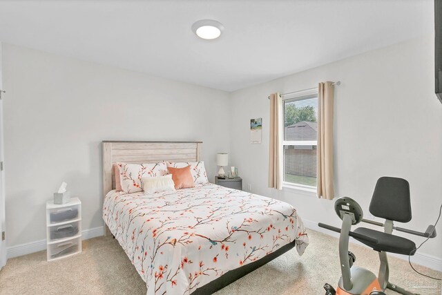 bedroom featuring carpet and baseboards