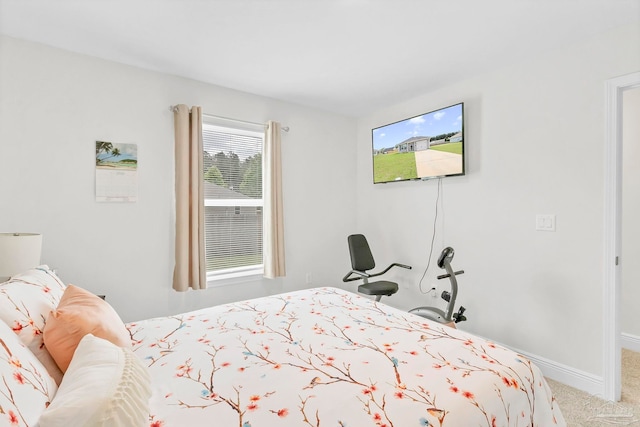 bedroom featuring carpet floors and baseboards
