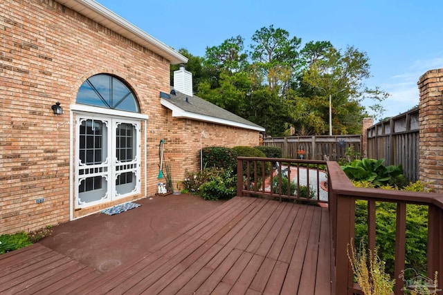 wooden terrace featuring french doors