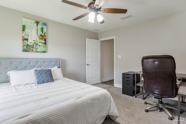 bedroom featuring carpet flooring and ceiling fan