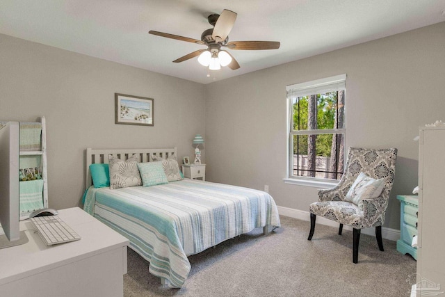 bedroom with carpet floors and ceiling fan