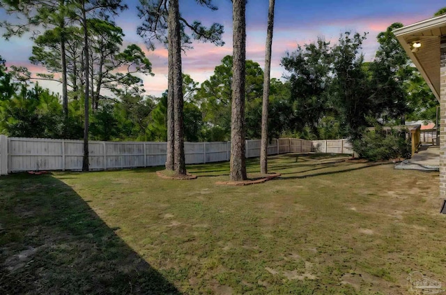 view of yard at dusk